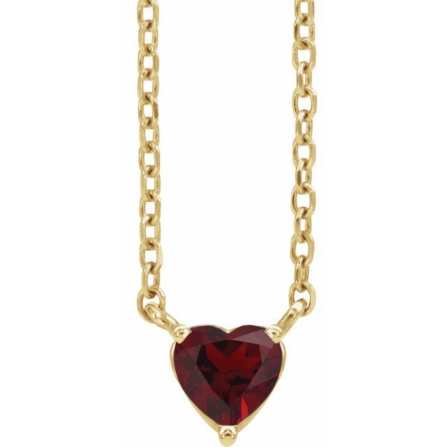 14K Yellow Gold Natural Mozambique Garnet Heart 16-18" Necklace