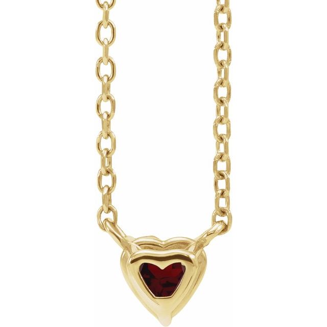 14K Yellow Gold Natural Mozambique Garnet Heart 16-18" Necklace