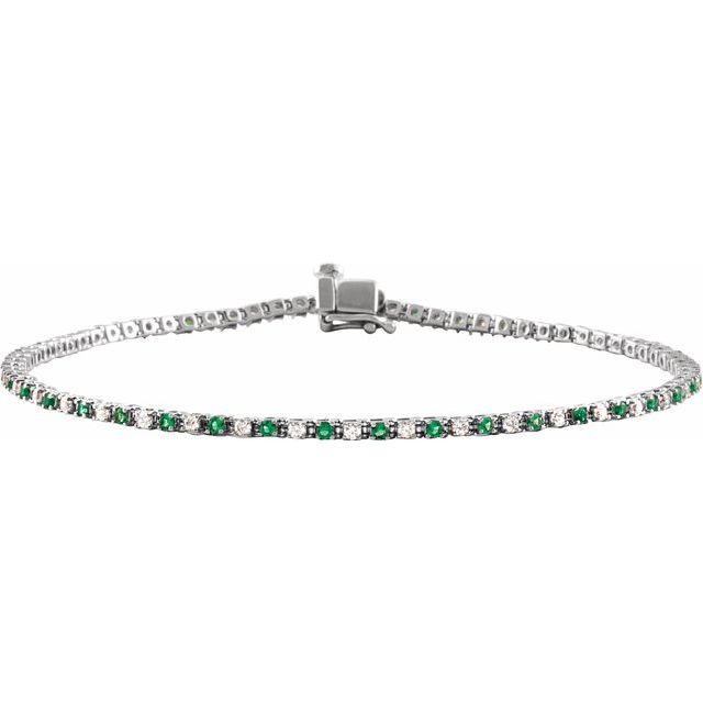 14K White Gold Natural Emerald & 5/8 CTW Natural Diamond Link 7 1/4" Bracelet