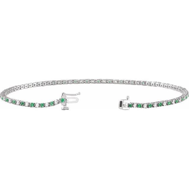 14K White Gold Natural Emerald & 5/8 CTW Natural Diamond Link 7 1/4" Bracelet