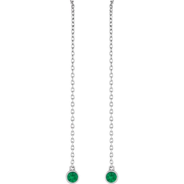 14K White Gold Natural Emerald Chain Earrings