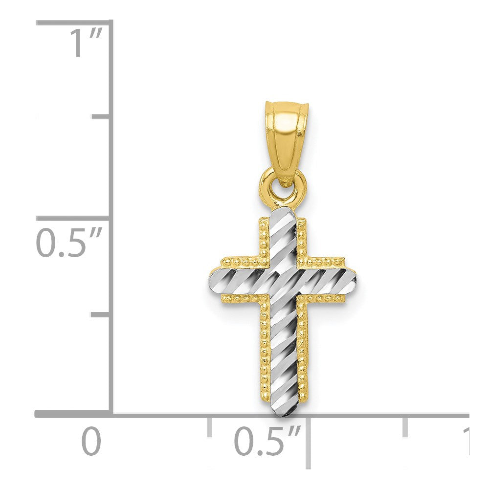 10K w/Rhodium Diamond-Cut Cross Pendant