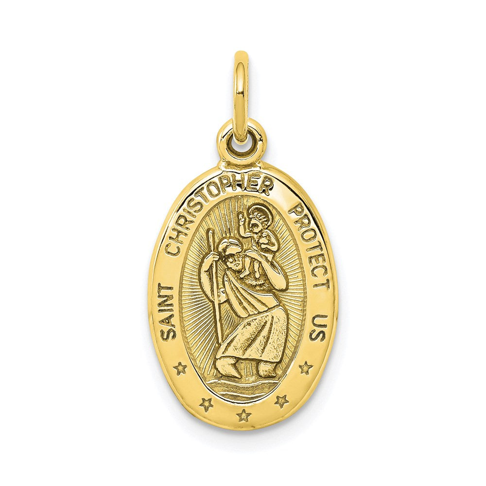 10k Solid Satin Polished St. Christopher Pendant