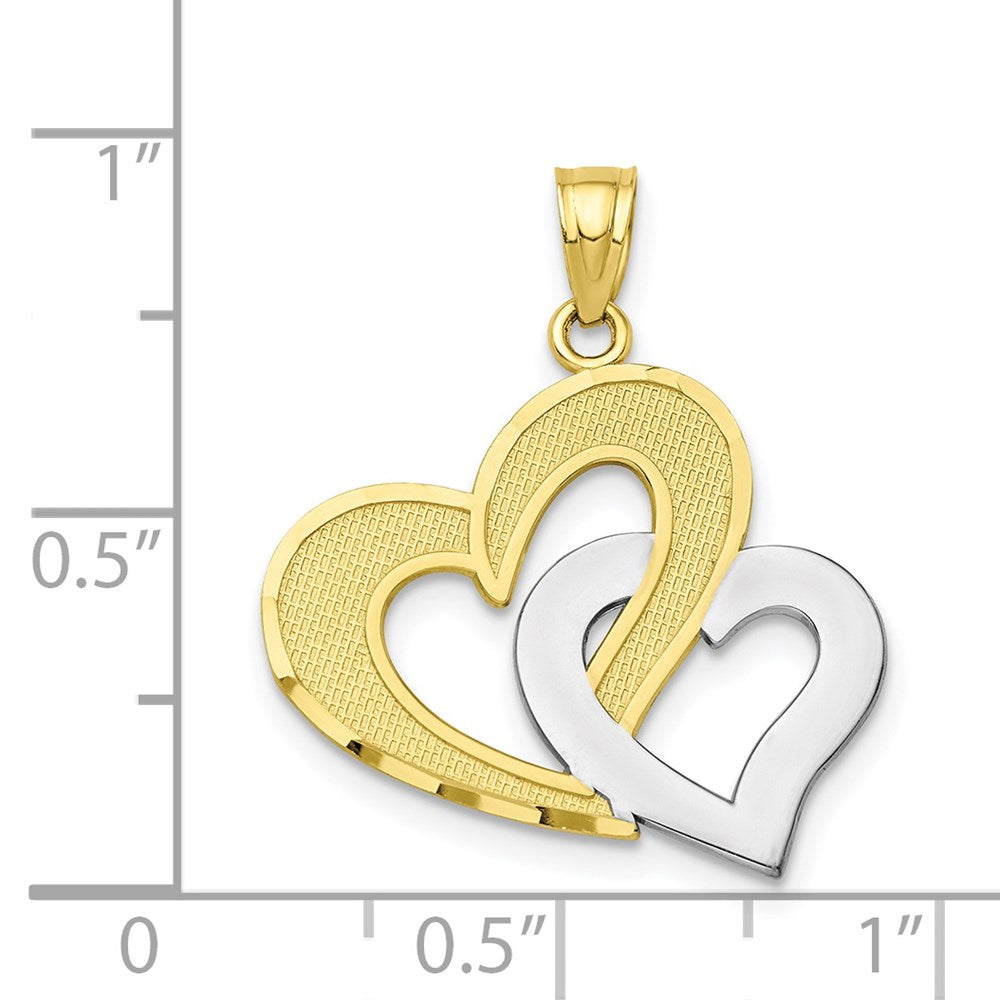 10K w/Rhodium Double Heart Pendant