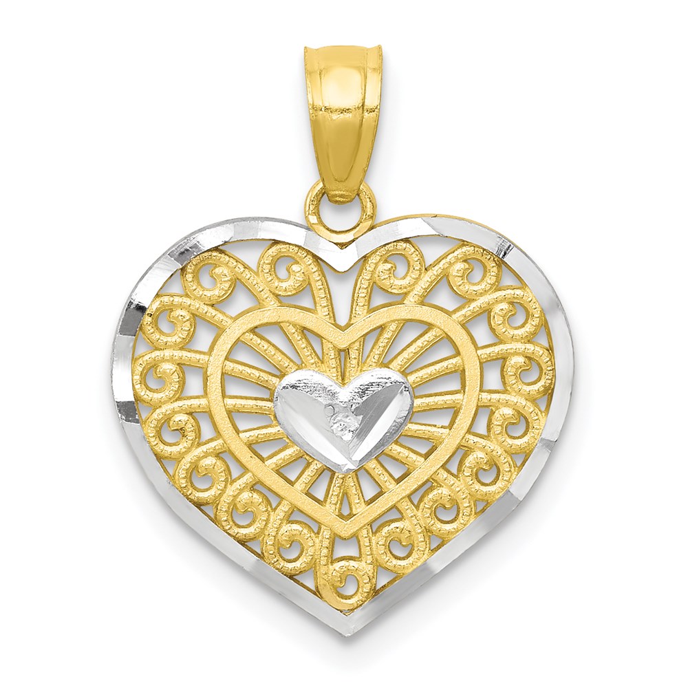 10K w/Rhodium Heart Charm