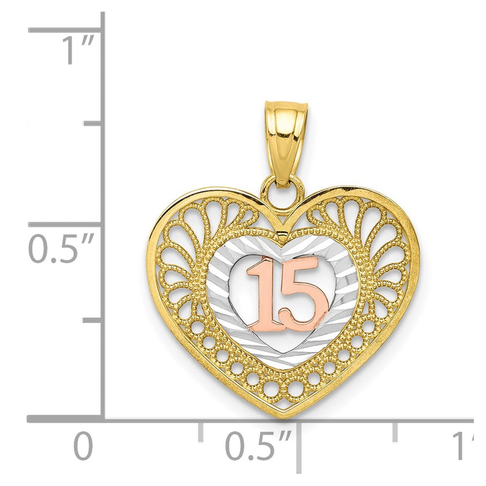 10K Two-tone w/White Rhodium 15 Heart Pendant