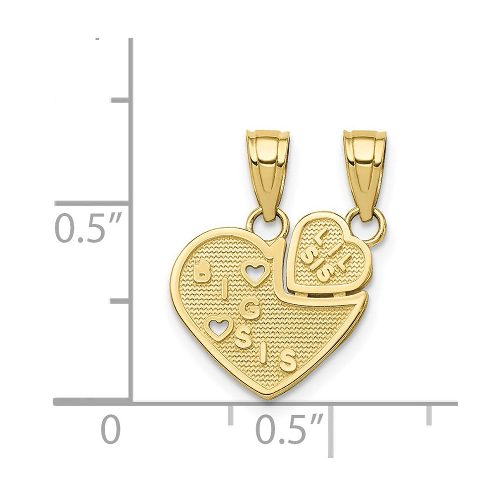 10K BIG SIS, Lil SIS Break-Apart Heart Charm
