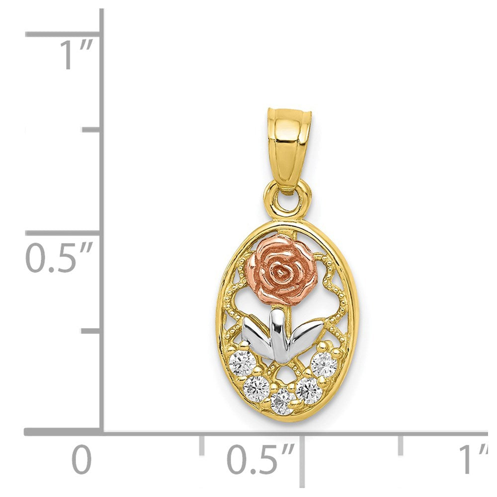 10K Two-Tone w/White Rhodium CZ Rose Charm