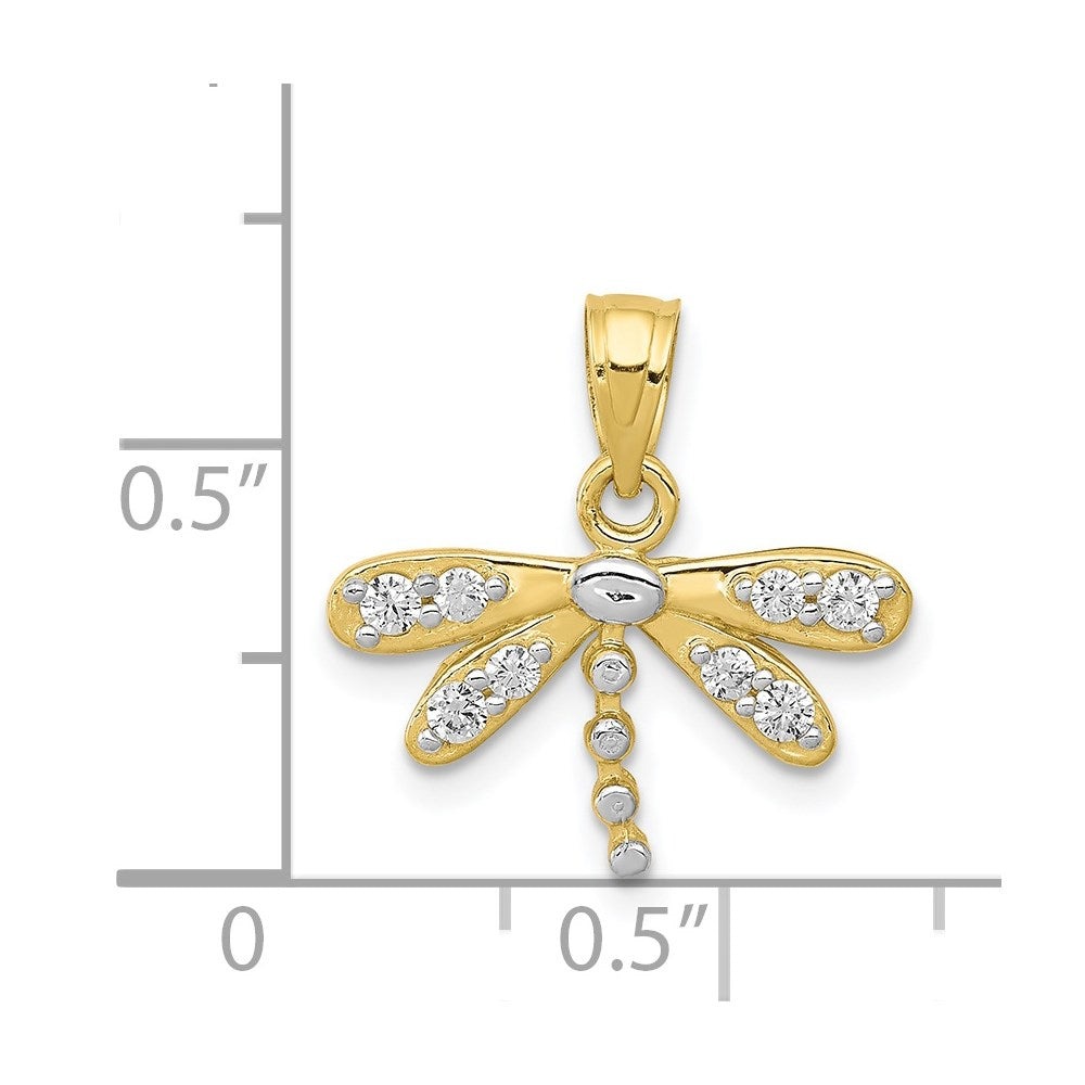 10K w/ Rhodium CZ Dragonfly Charm