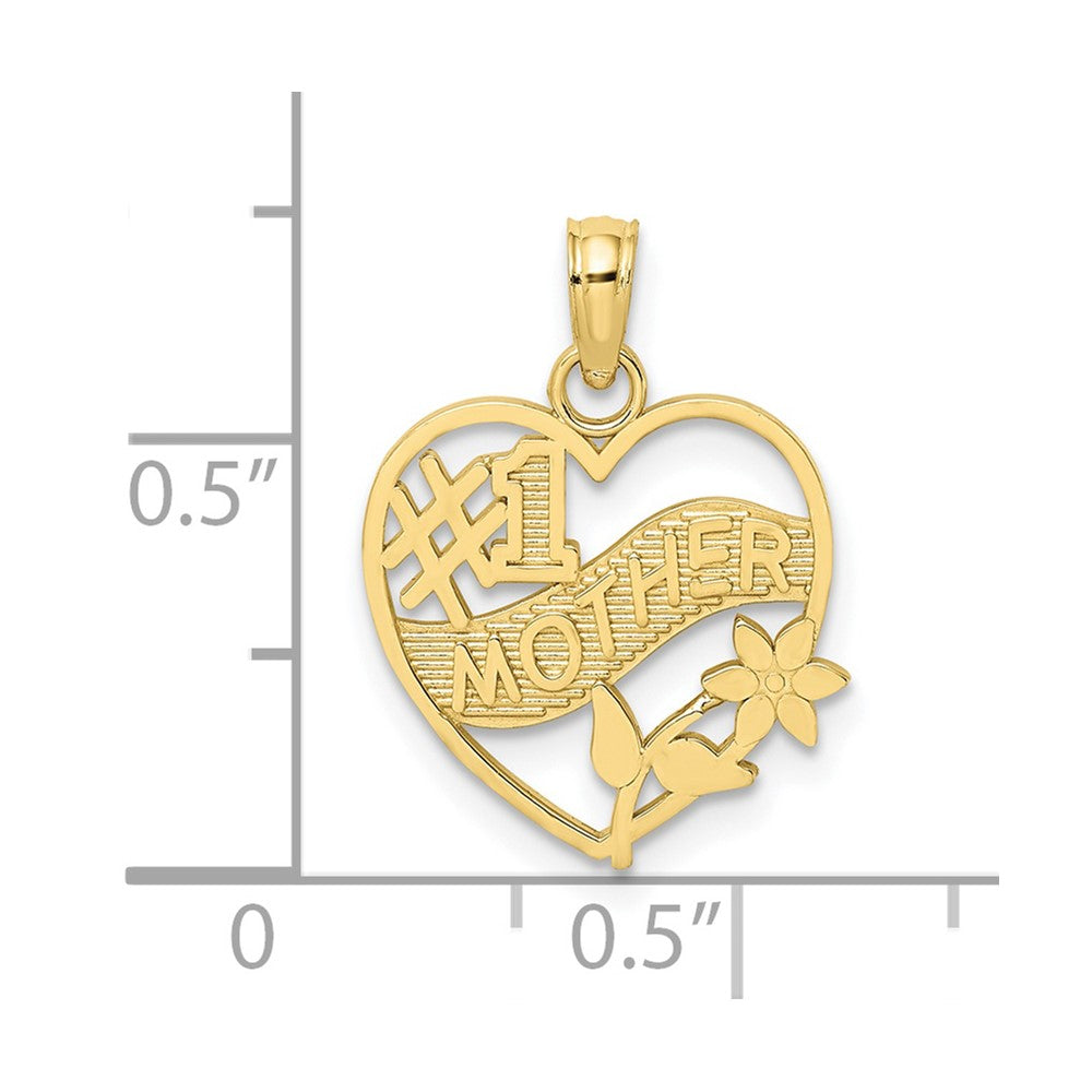 10K #1 MOTHER In Heart Frame Pendant