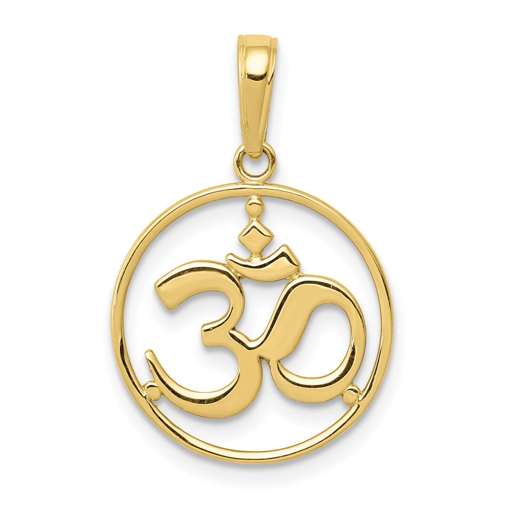 10K Cut-out Round Frame Yoga Om Symbol Pendant