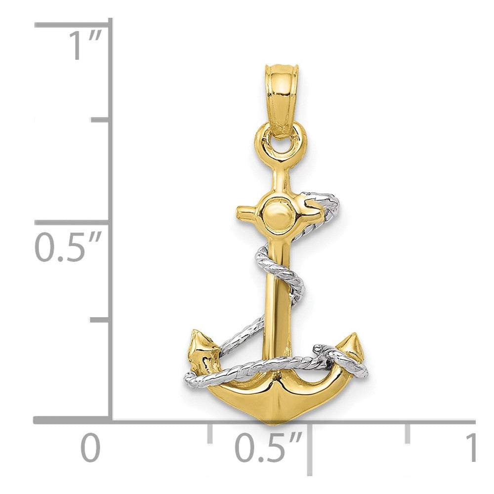 10K Two-Tone 3D Anchor W/Rope Pendant