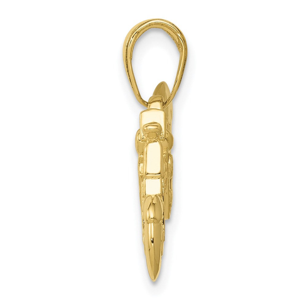 10K Gold Polished Textured 3-D Motorcycle Pendant