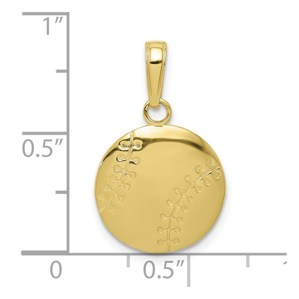 10K Gold Polished Baseball Closed Back Pendant