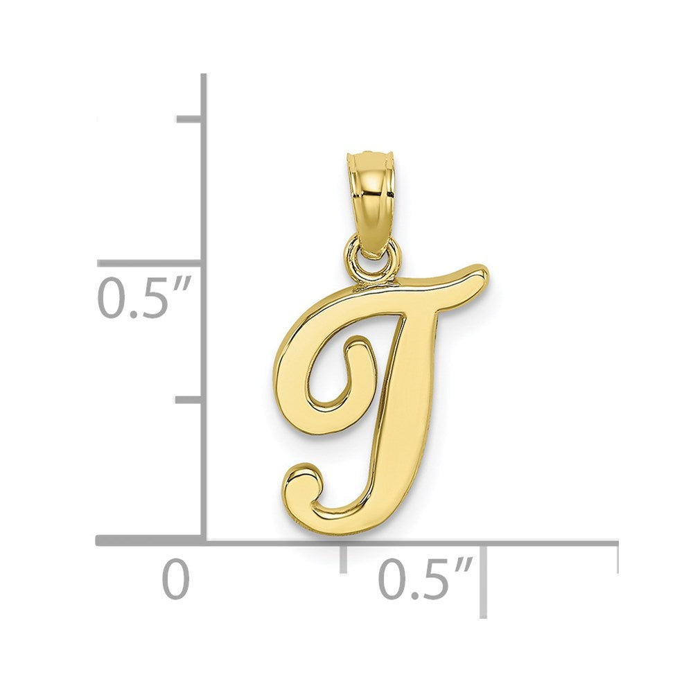 10K Polished T Script Initial Charm