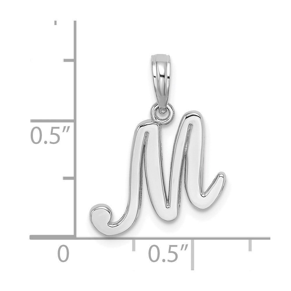 10K White Gold Polished M Script Initial Charm