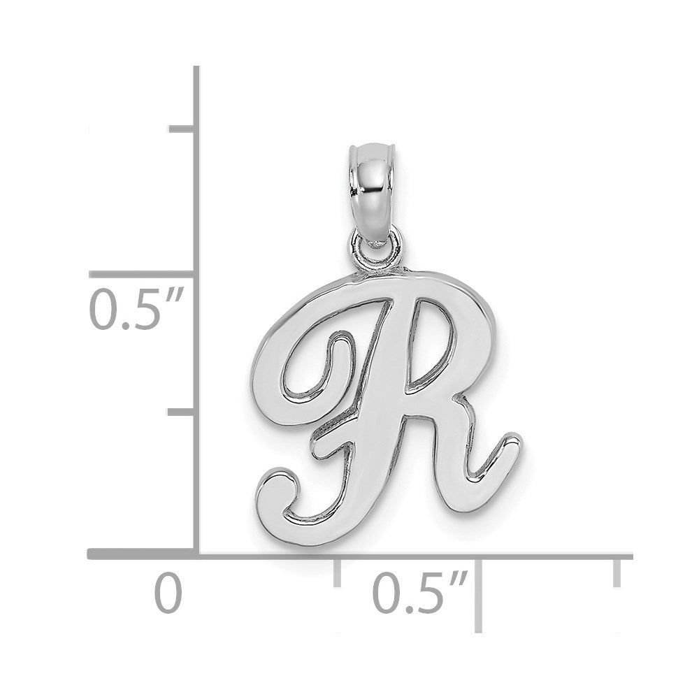 10K White Gold Polished R Script Initial Charm