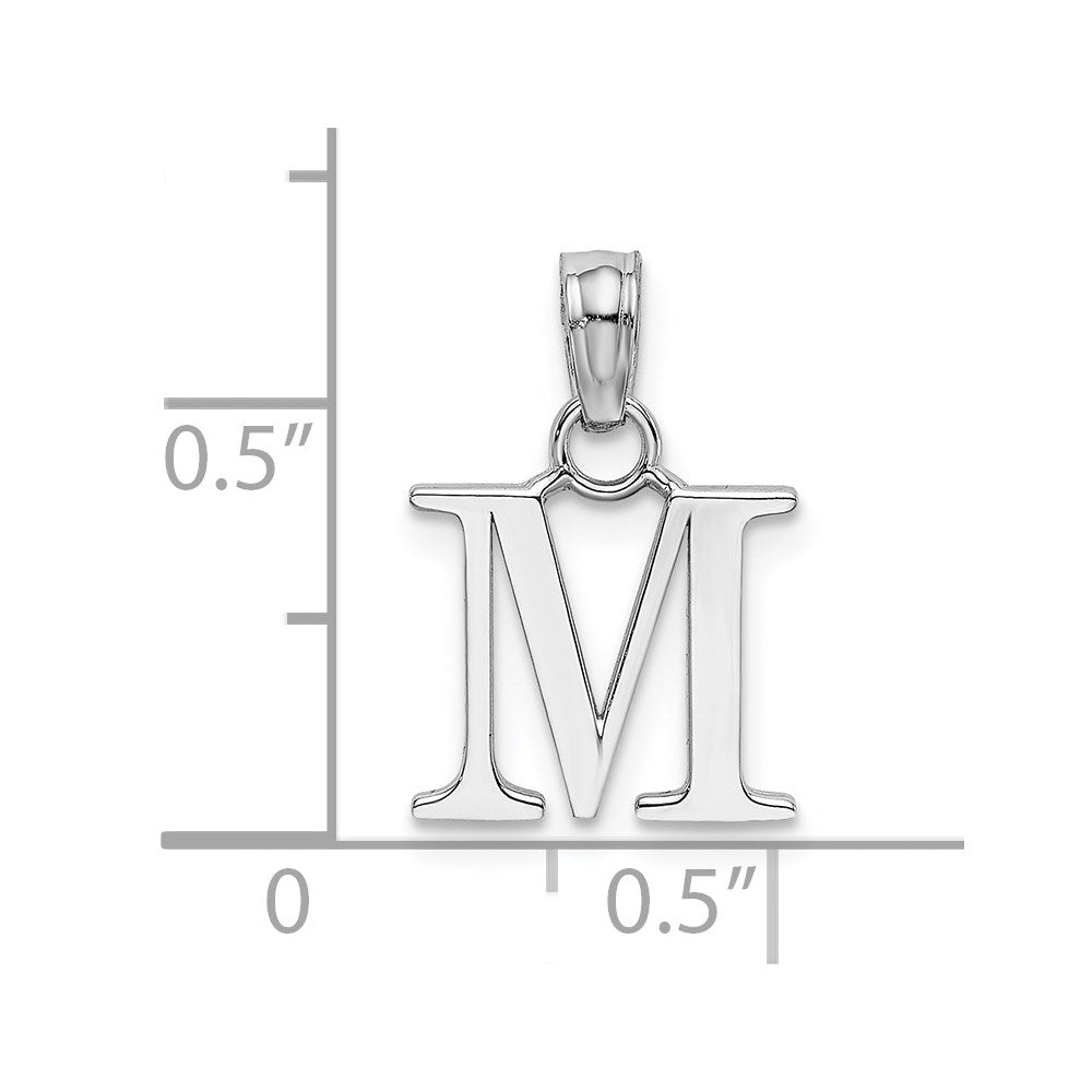 10K White Gold Polished M Block Initial Charm