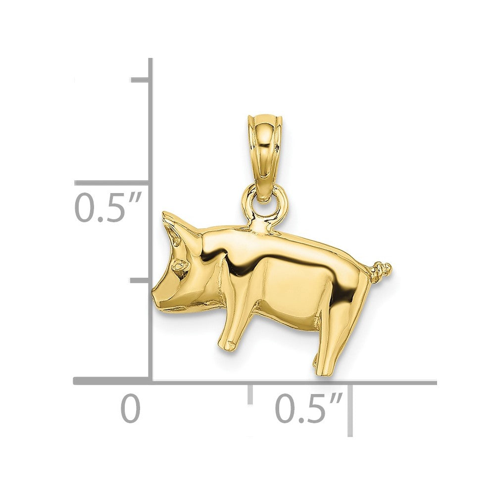 10k 3-D Polished Pig with Curly Tail Charm