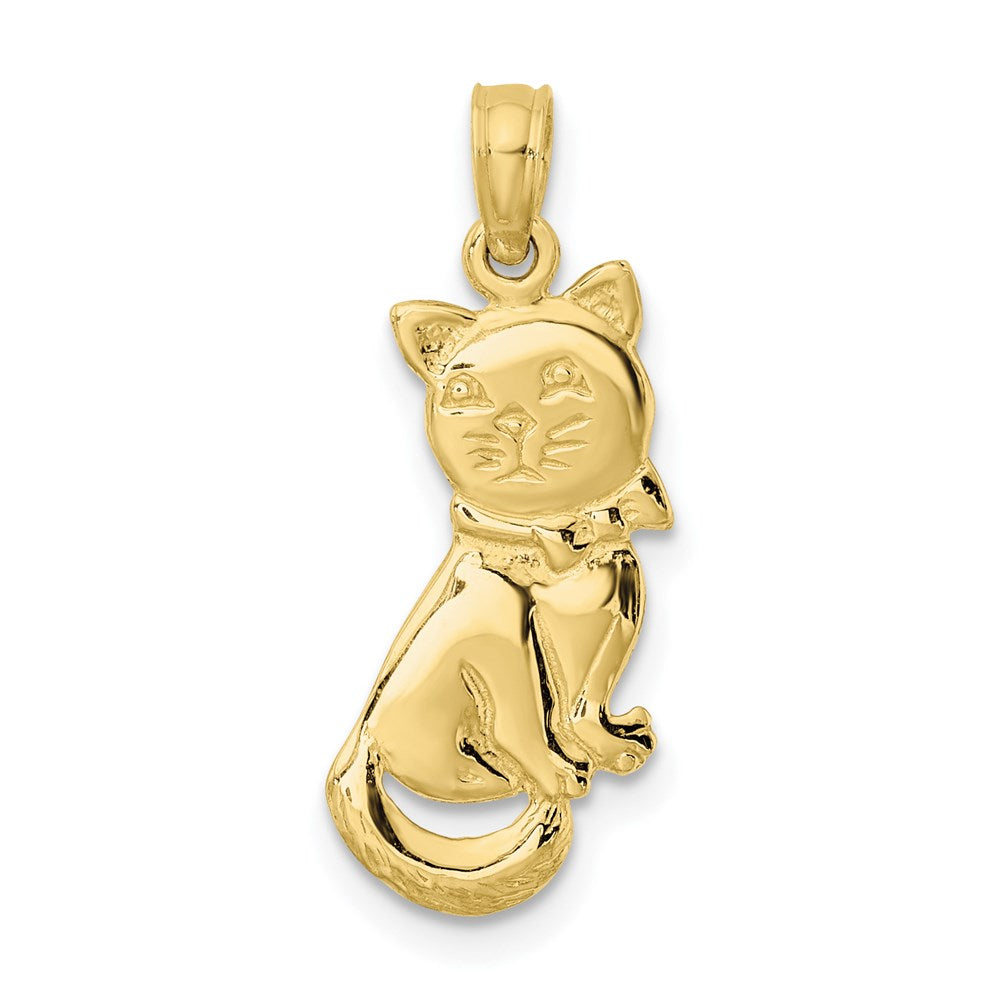 10K 3-D Polished Sitting Cat w/Bow Charm