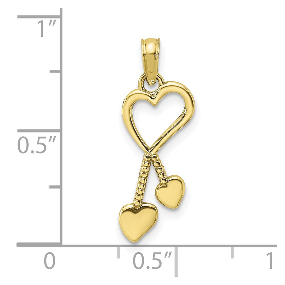 10K Polished Heart w/ Double Heart Beaded Tassle Charm