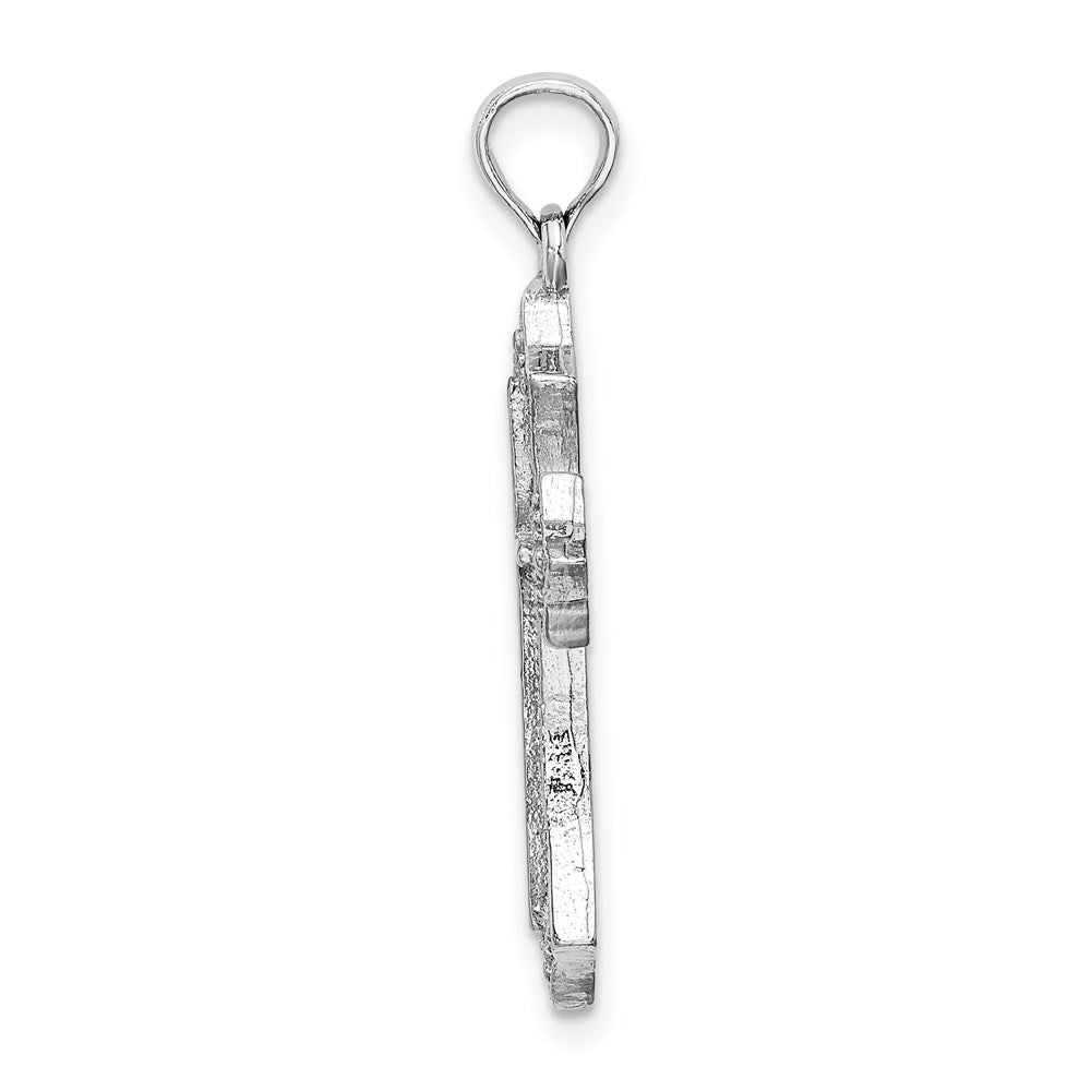 10K White Gold Beaded Cross Charm