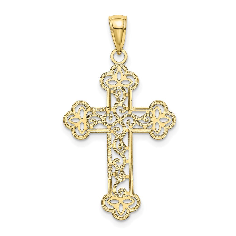 10K Textured Beaded Edge Cross Charm