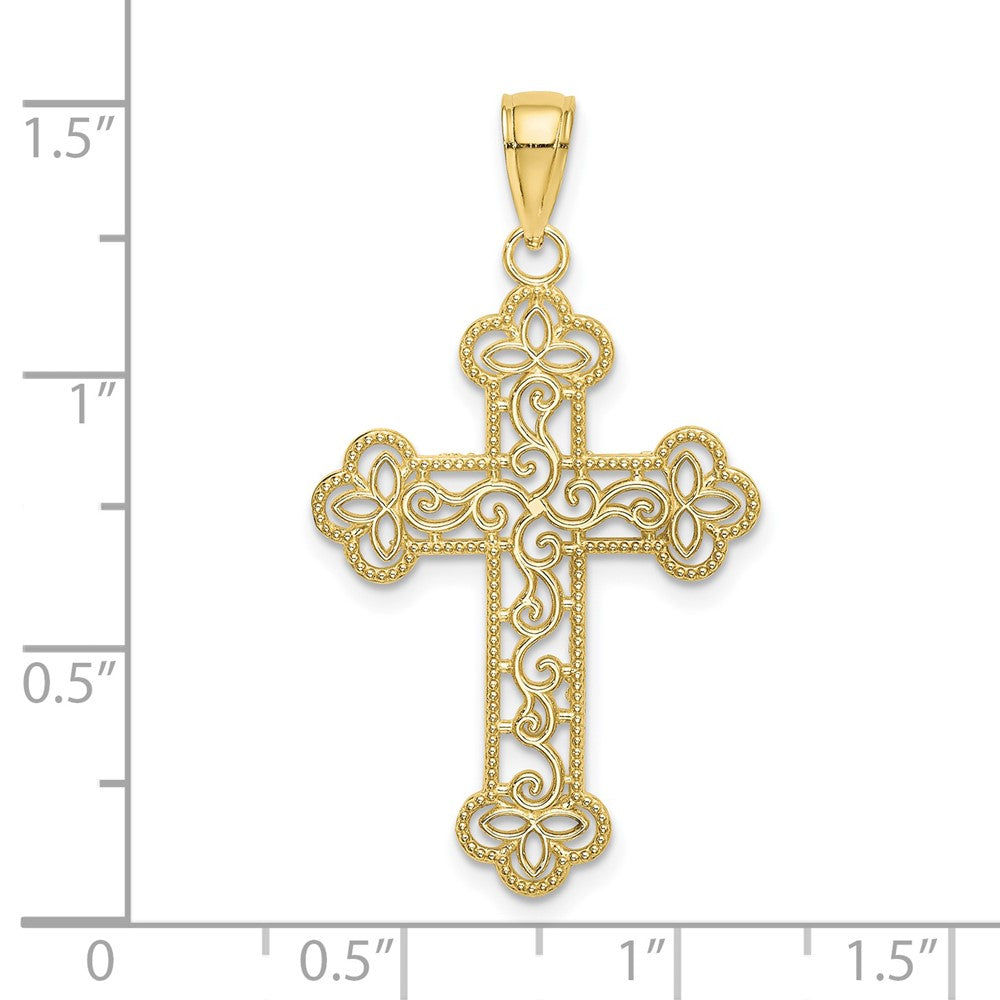 10K Textured Beaded Edge Cross Charm