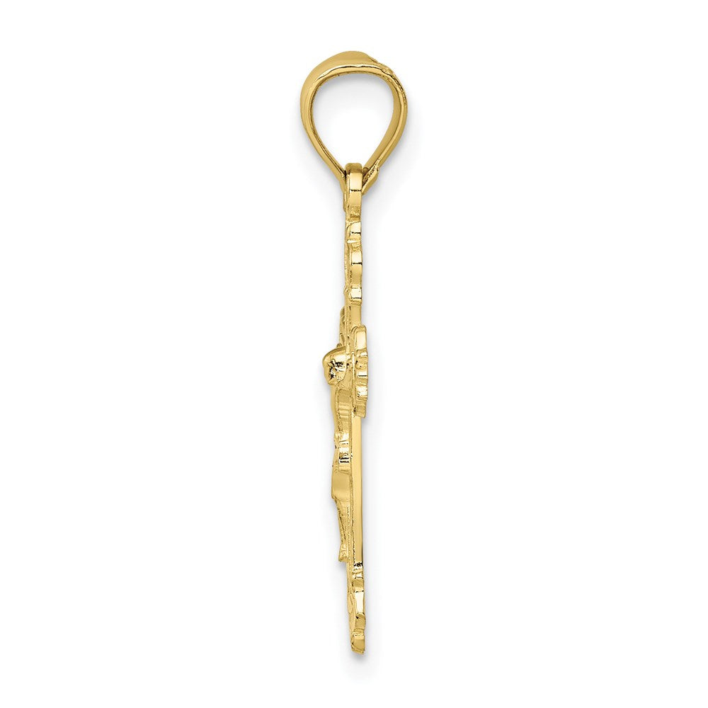 10K W/ Textured Scalloped Edge Crucifix Charm