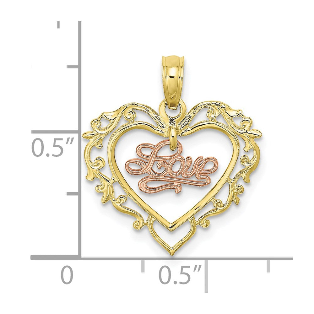 10K Two-Tone LOVE In Heart Charm