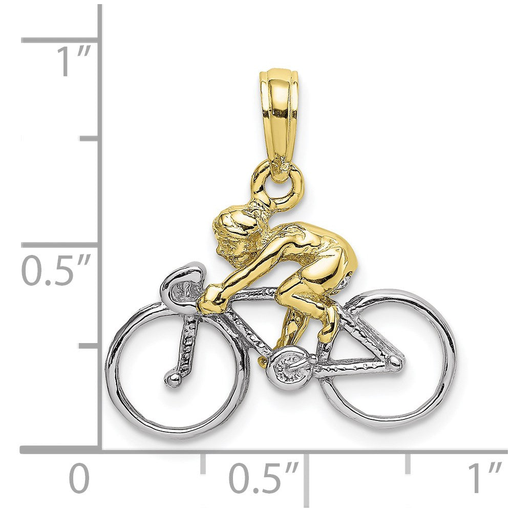 10K W/ Rhodium 3-D Bicycle With Rider Charm
