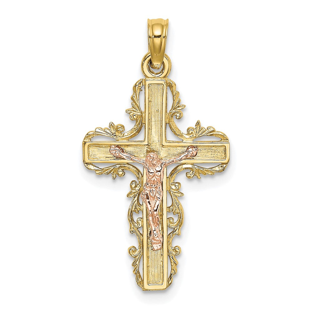 10K Two-Tone w/ Lace Trim Crucifix Charm