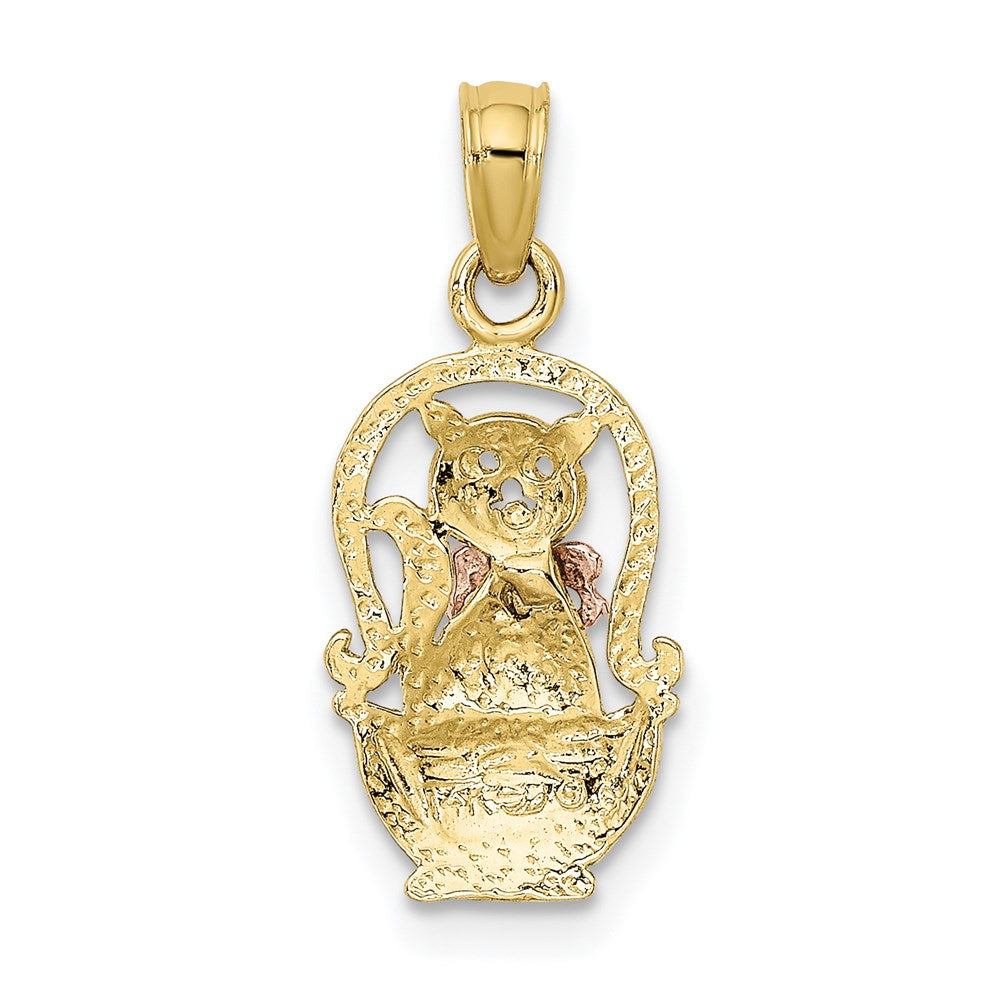 10k Two-Tone Cat w/ Bow In Basket Charm