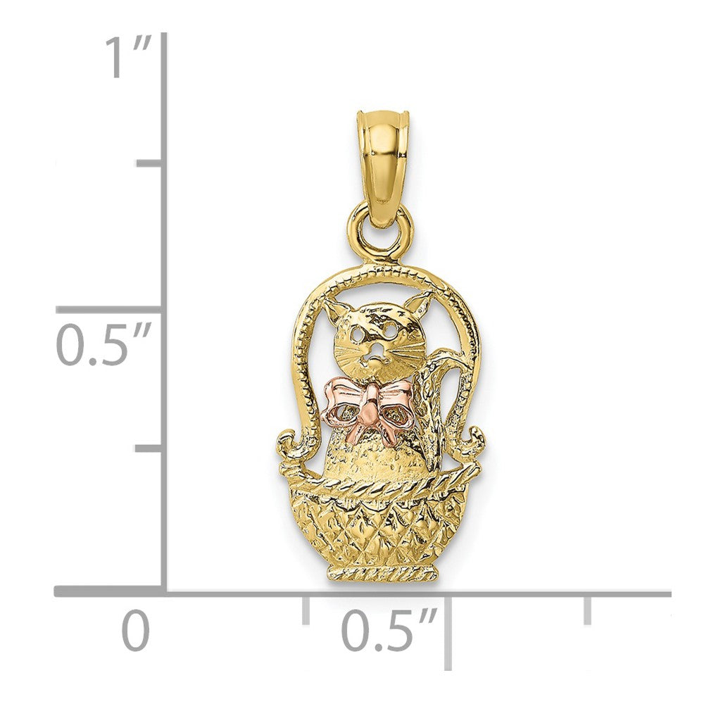 10k Two-Tone Cat w/ Bow In Basket Charm