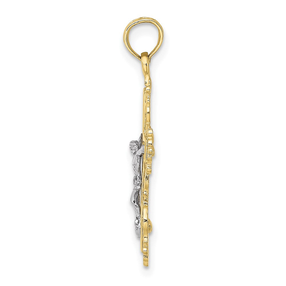 10K Textured w/ Lace Trim Crucifix Charm