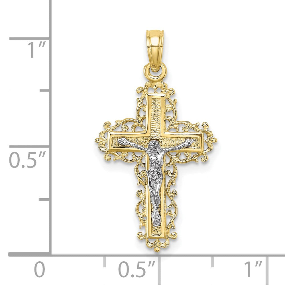 10K Textured w/ Lace Trim Crucifix Charm