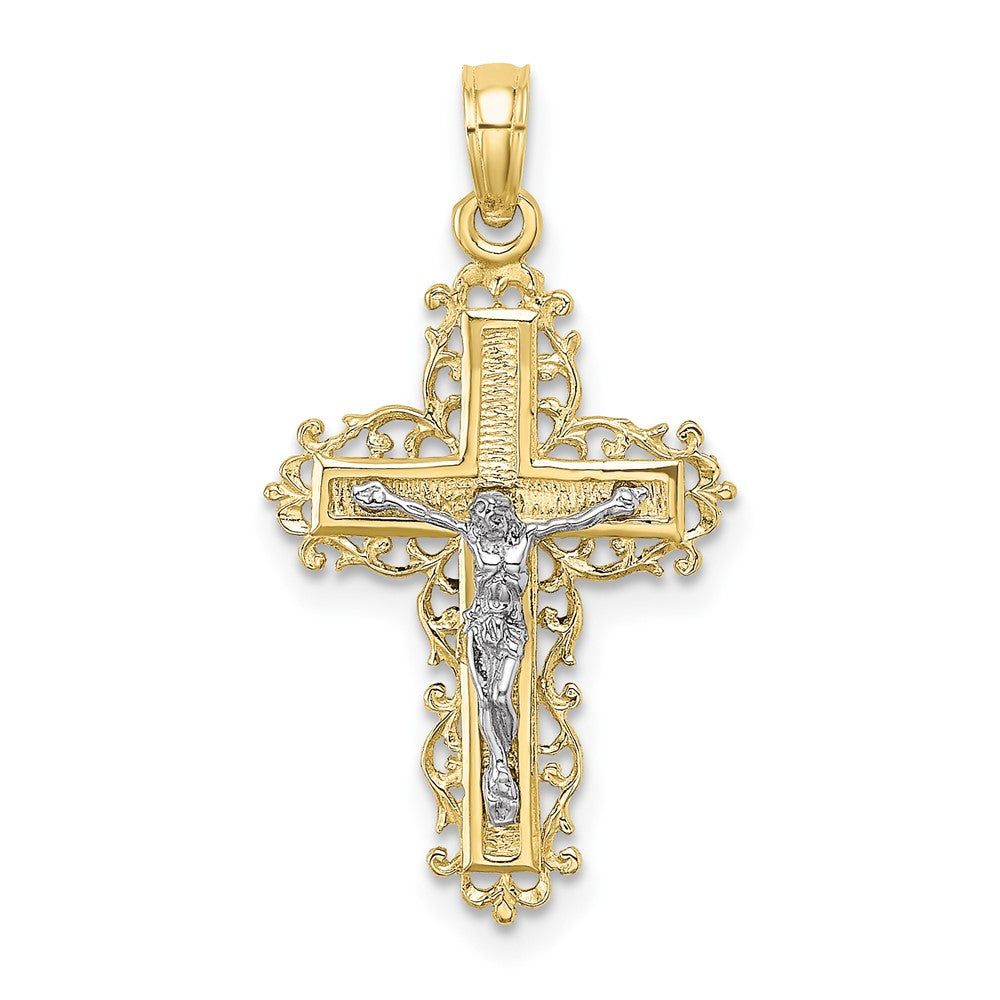 10K Textured w/ Lace Trim Crucifix Charm