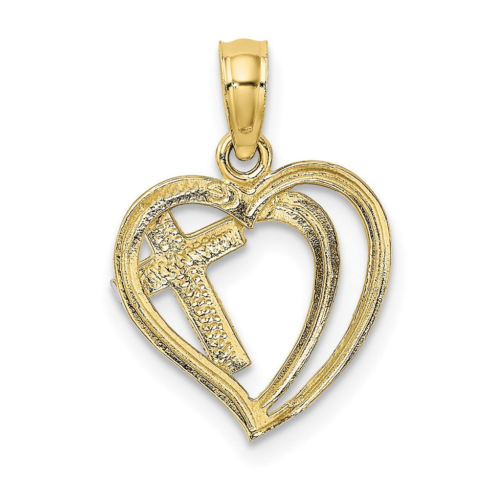 10K W/ Rhodium Cross In Heart Charm