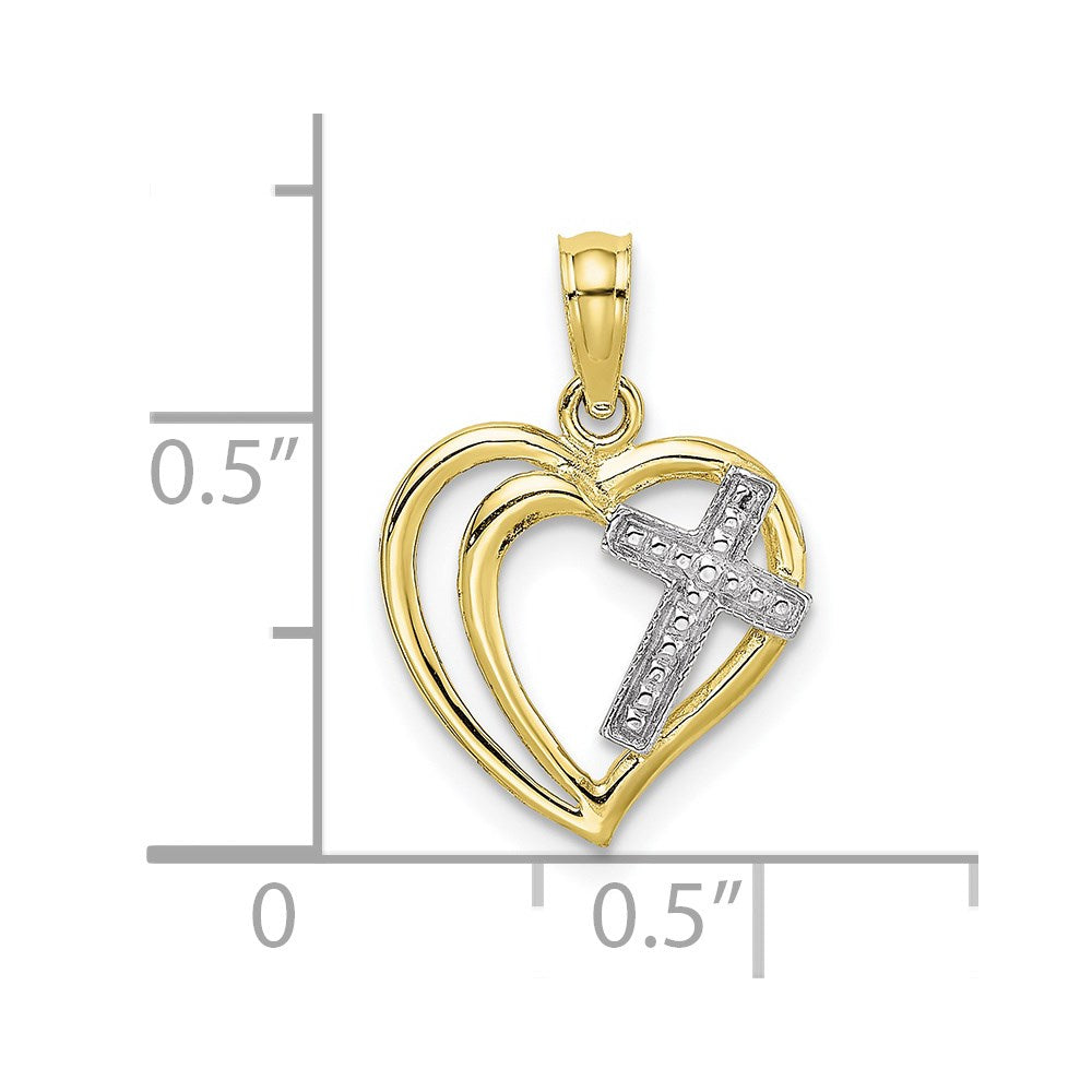 10K W/ Rhodium Cross In Heart Charm