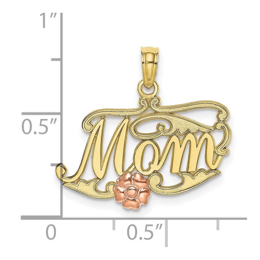 10k Two-Tone MOM Script w/ Flower Charm