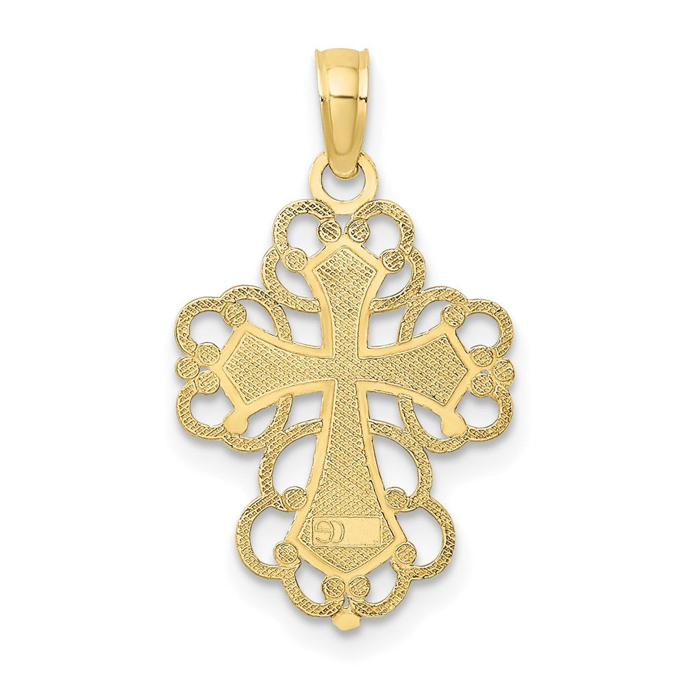 10K W/ Rhodium Beaded Lace Trim Cross Charm