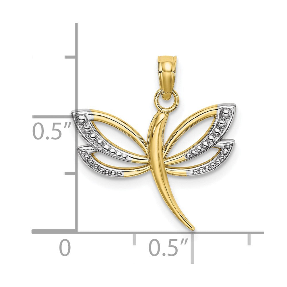 10K w/ Rhodium Textured Dragonfly Charm