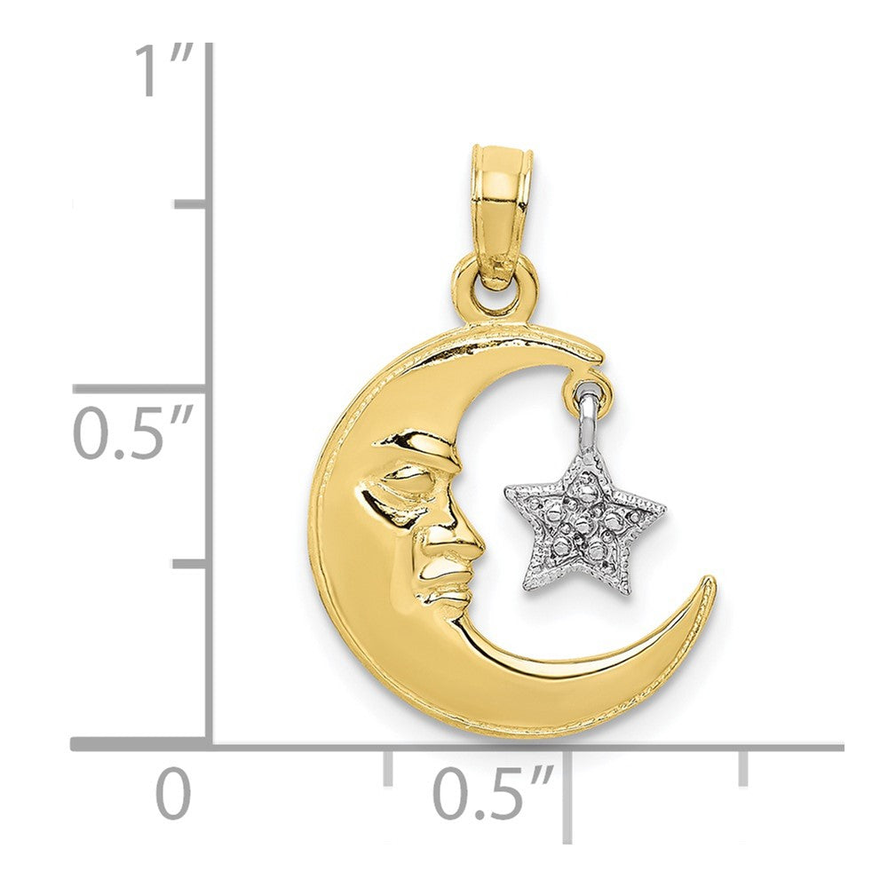 10K Two-Tone Open-Backed Half Moon and Star Pendant