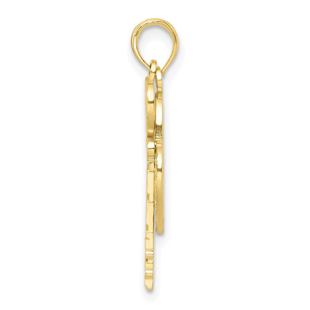 10k & w/Rhodium Filigree Heart Lock and Key Pendant