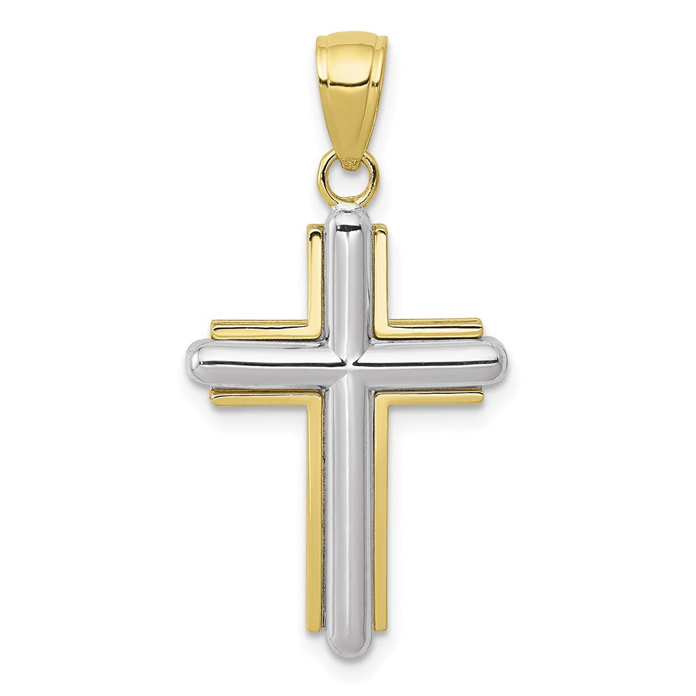 10k Two-tone Polished Cross Pendant
