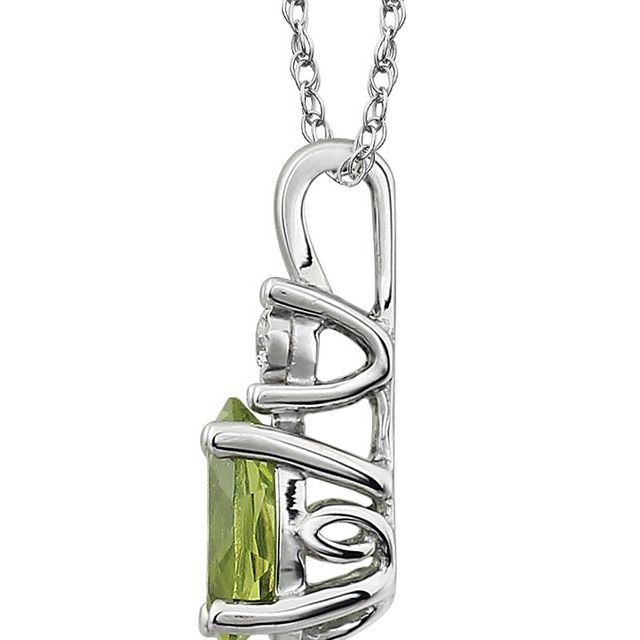 14K White Gold Natural Peridot & .02 CT Natural Diamond 18" Necklace