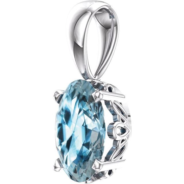 14K White Gold Natural Sky Blue Topaz Pendant