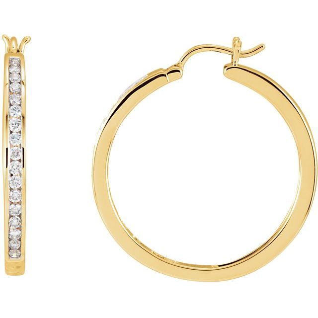14K Yellow 1/2 CTW Diamond Hoop Earrings 1