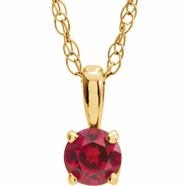 14K Yellow 3 mm Round July Imitation Ruby Youth Birthstone 14" Necklace 1