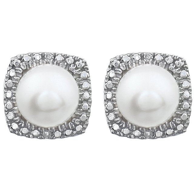 Sterling Silver Freshwater Cultured Pearl & .015 CTW Diamond Earrings 2